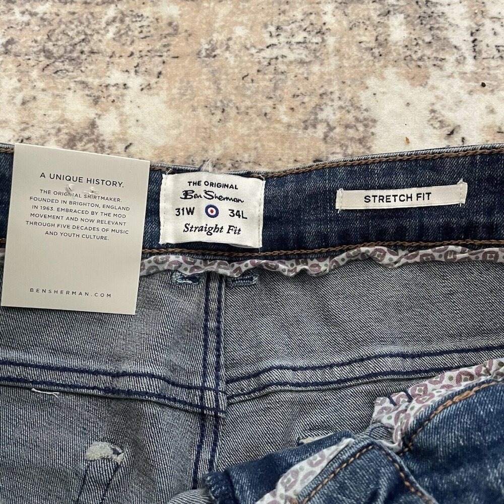 Ben Sherman Men Jeans Straight Fit Stretch Denim Blue Astor‎ Med Wash 31x34 NEW - Picture 4 of 8